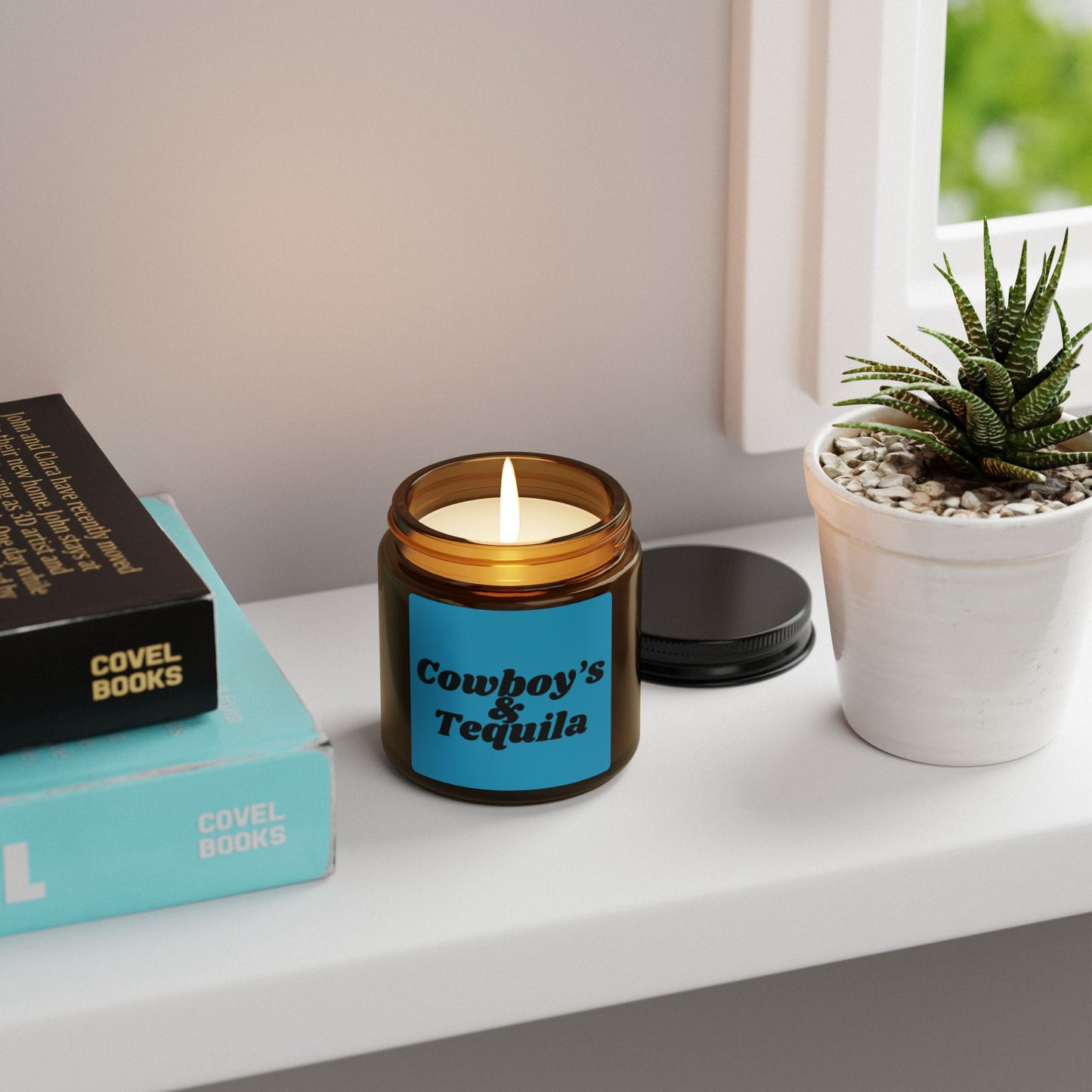 Candle - Cowboys and Tequila Scented Soy Candle (Multi-Size, Amber Jar)
