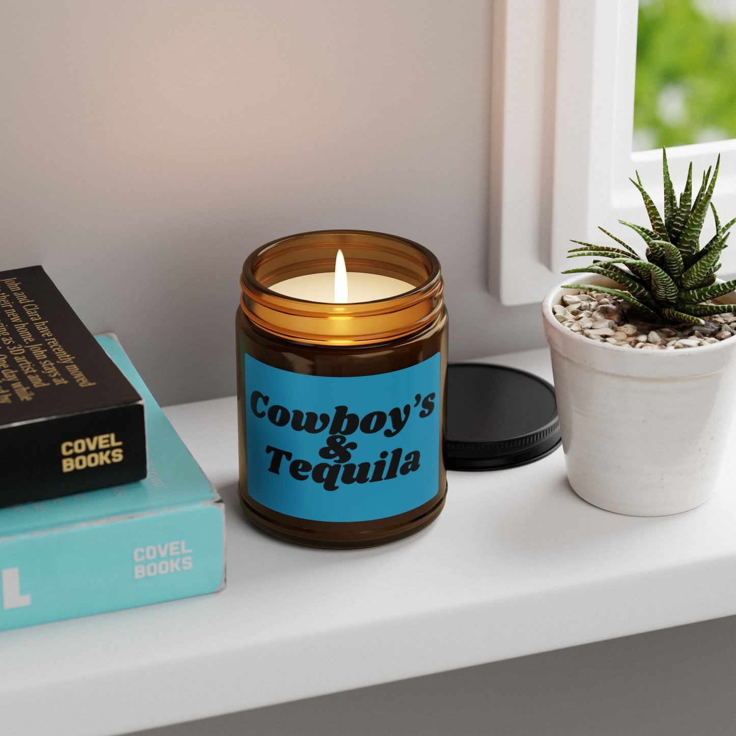 Candle - Cowboys and Tequila Scented Soy Candle (Multi-Size, Amber Jar)